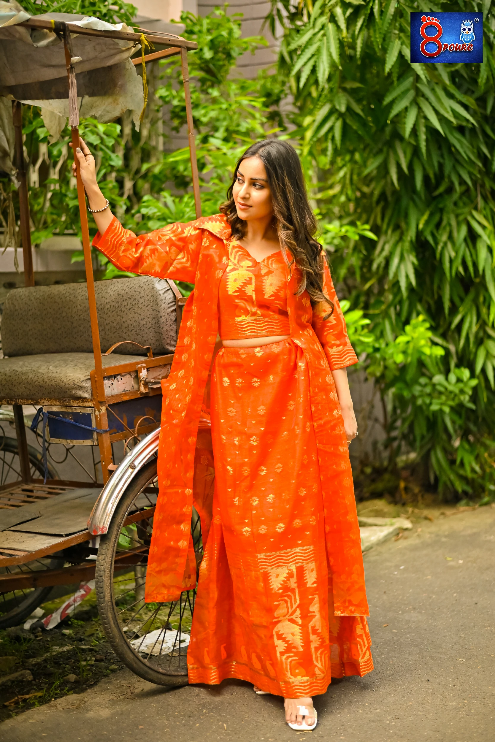 Orange Jamdani Lehenga 3Pcs Set | SWT 27